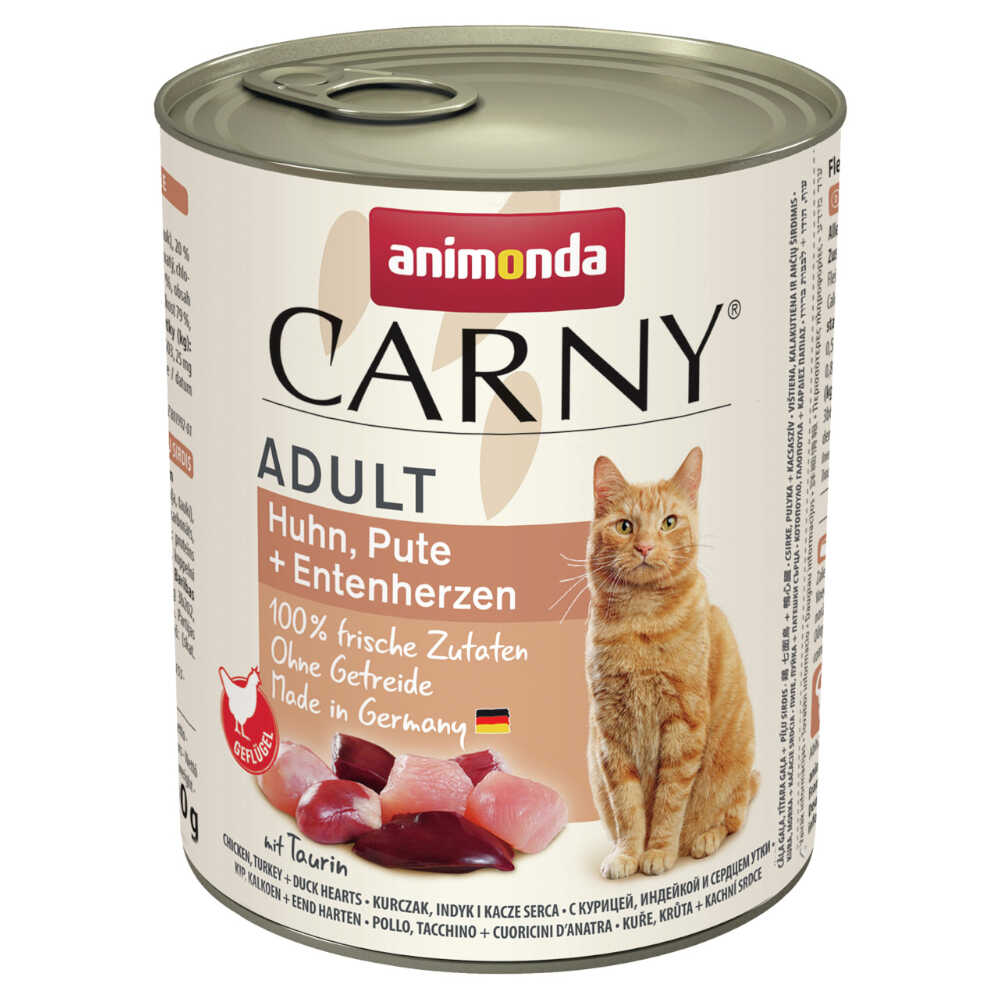 Zestaw Animonda Carny Adult, 12 x 800 g - Kurczak, indyk i kacze serca Dostawa GRATIS!