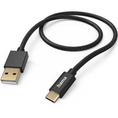 Kabel HAMA Ładujący/data Fabric USB-A - USB-C 1.5m Czarny