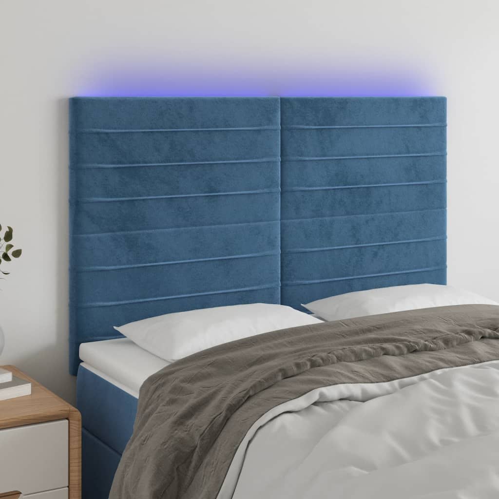 Lumarko Zagłówek do łóżka z LED ciemnoniebieski, 144x5x118/128 cm