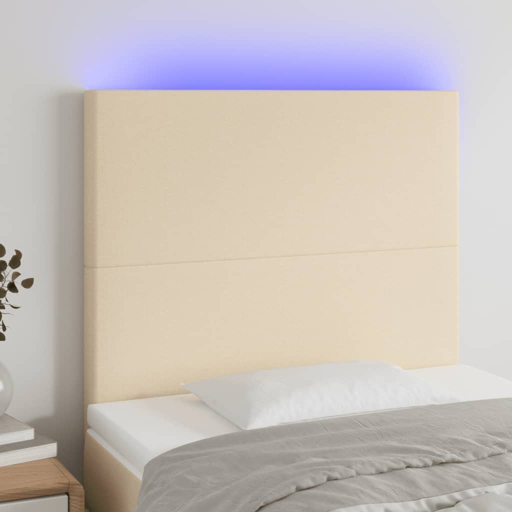 Lumarko Zagłówek do łóżka z LED, kremowy, 90x5x118/128 cm, tkanina