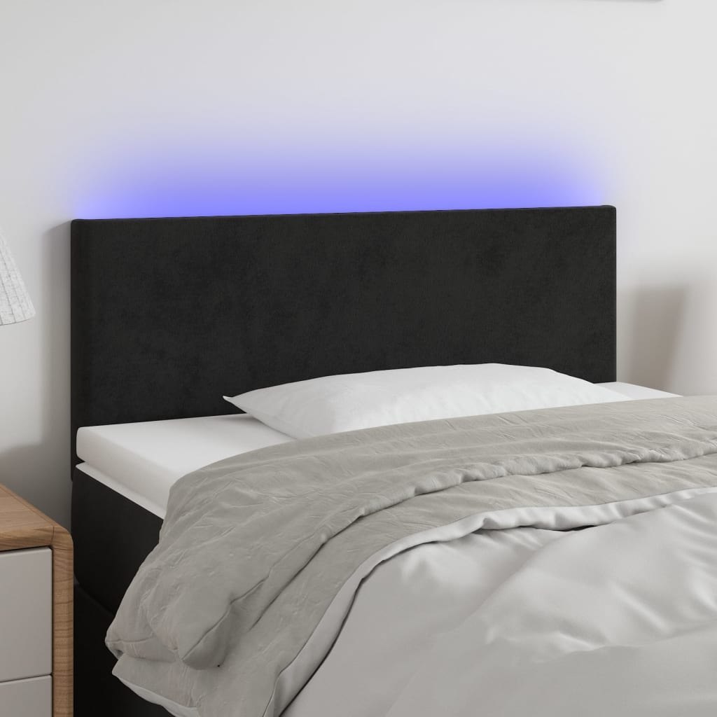 Lumarko Zagłówek do łóżka z LED, czarny, 90x5x78/88 cm, aksamit