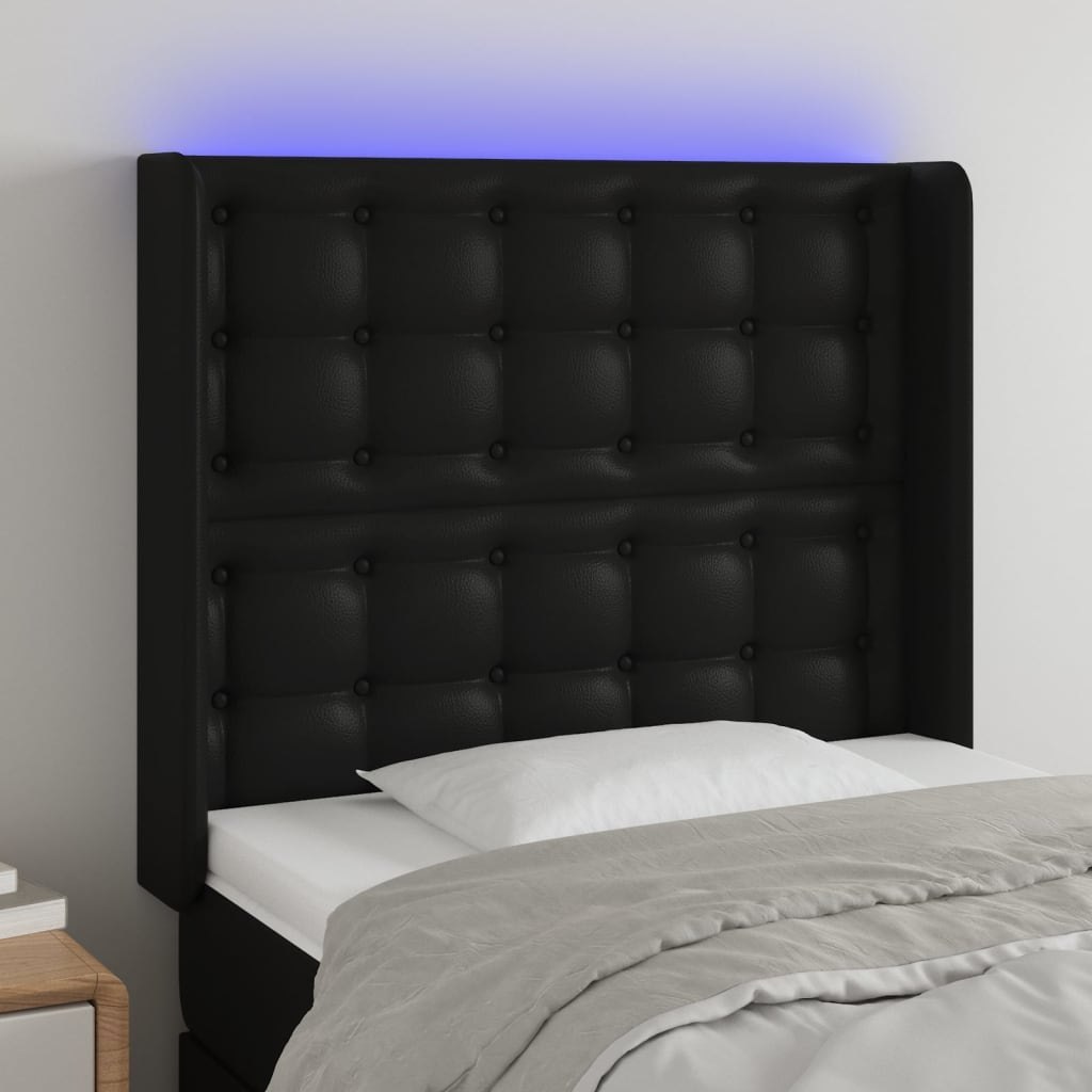 Lumarko Zagłówek do łóżka z LED, czarny 83x16x118/128 cm sztuczna skóra