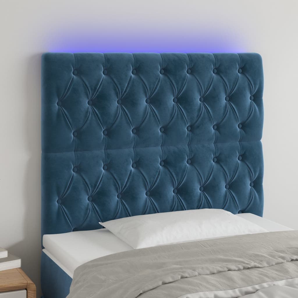 Lumarko Zagłówek do łóżka z LED ciemnoniebieski, 100x7x118/128 cm