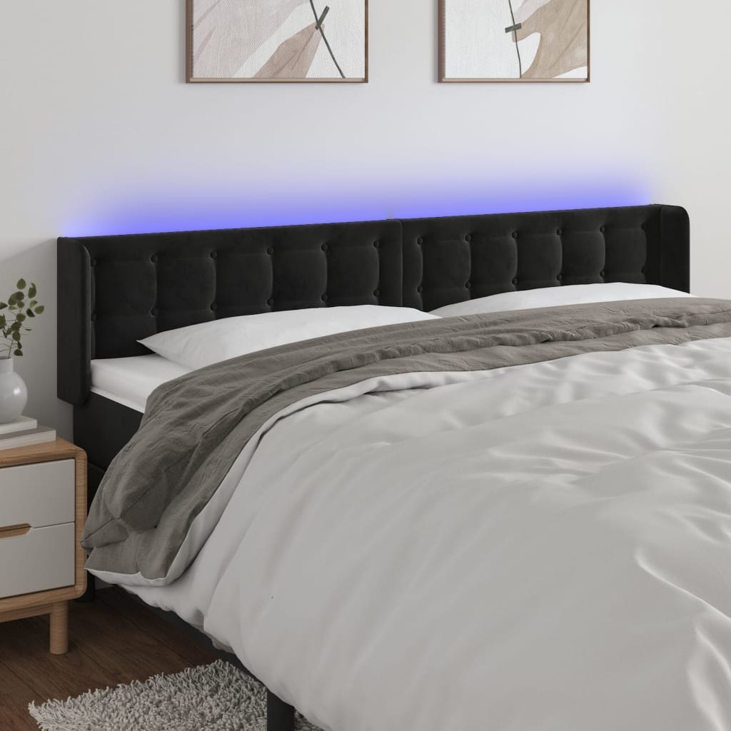 Lumarko Zagłówek do łóżka z LED, czarny, 203x16x78/88 cm, aksamit