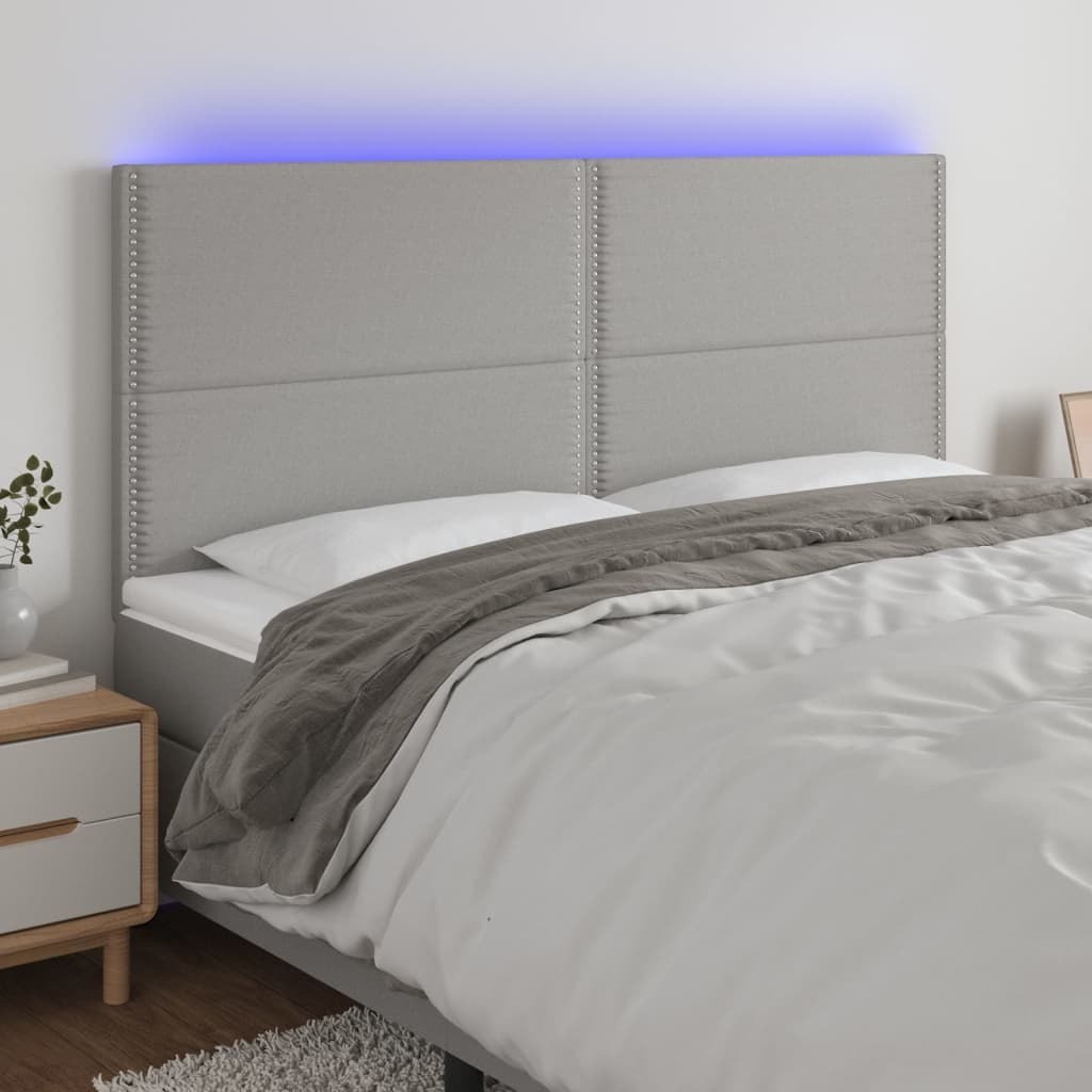 Lumarko Zagłówek do łóżka z LED, jasnoszary, 200x5x118/128 cm, tkanina
