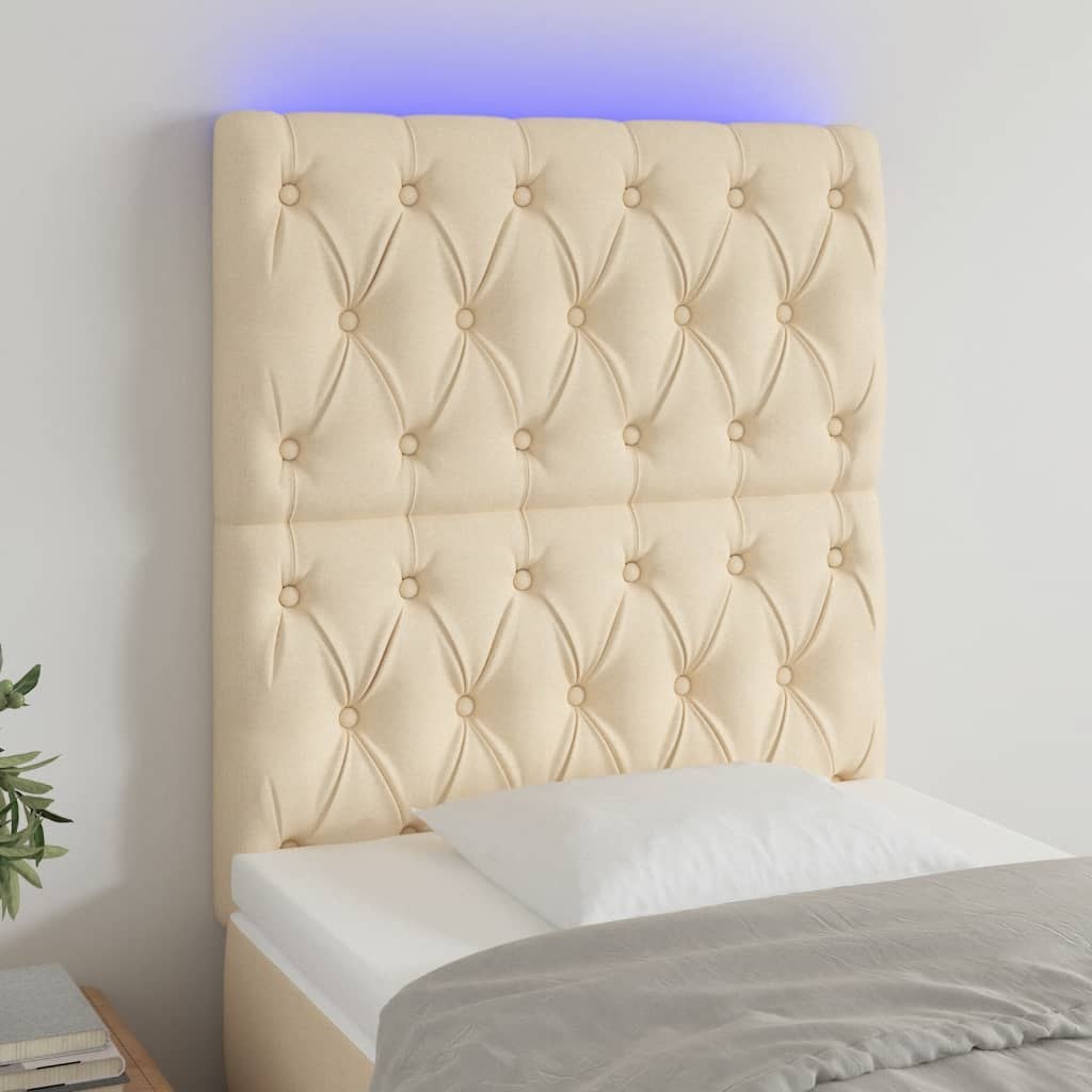 Lumarko Zagłówek do łóżka z LED, kremowy, 80x7x118/128 cm, tkanina