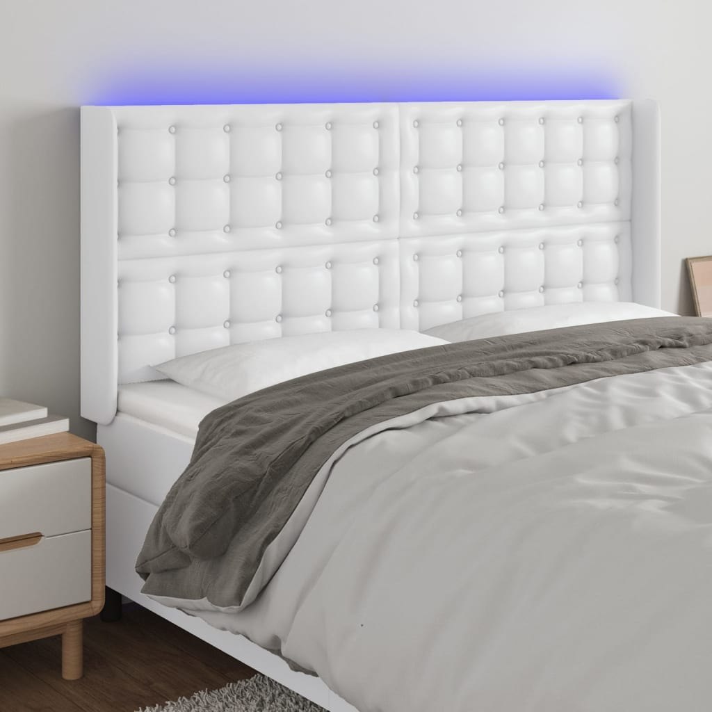 Lumarko Zagłówek do łóżka z LED, biały, 183x16x118/128cm sztuczna skóra
