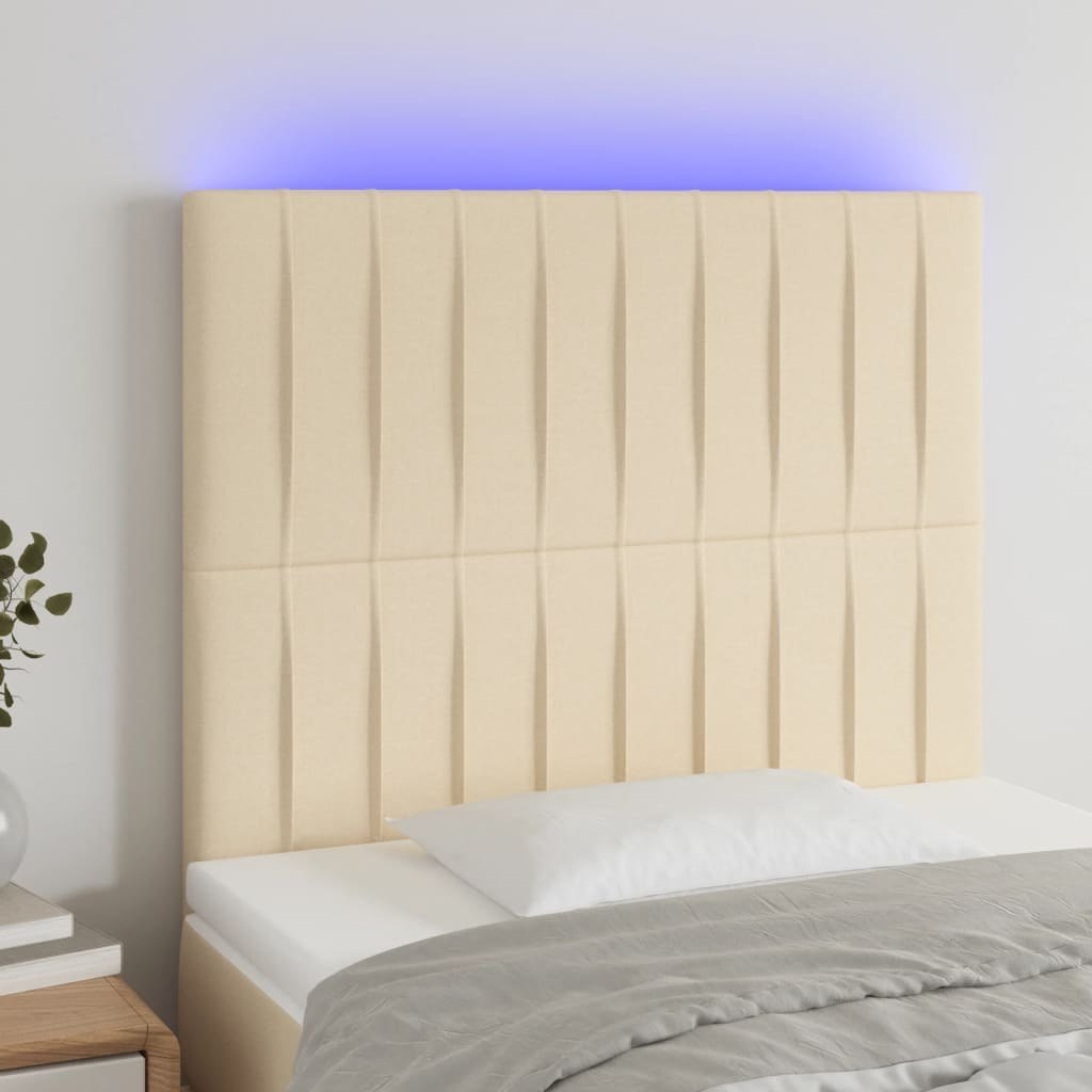 Lumarko Zagłówek do łóżka z LED, kremowy, 90x5x118/128 cm, tkanina