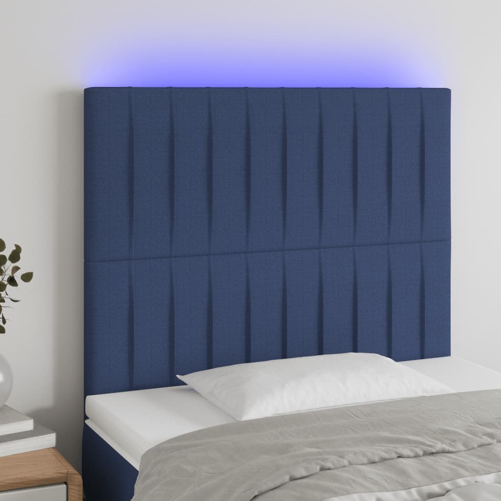 Lumarko Zagłówek do łóżka z LED, niebieski, 90x5x118/128 cm, tkanina