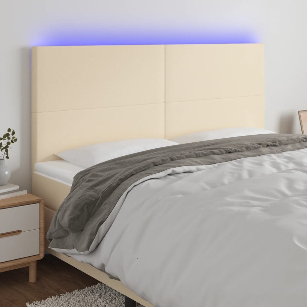 Lumarko Zagłówek do łóżka z LED, kremowy, 200x5x118/128 cm, tkanina