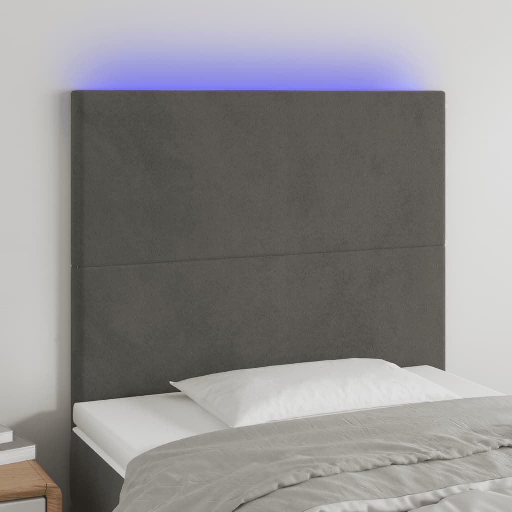 Lumarko Zagłówek do łóżka z LED, ciemnoszary, 80x5x118/128 cm, aksamit