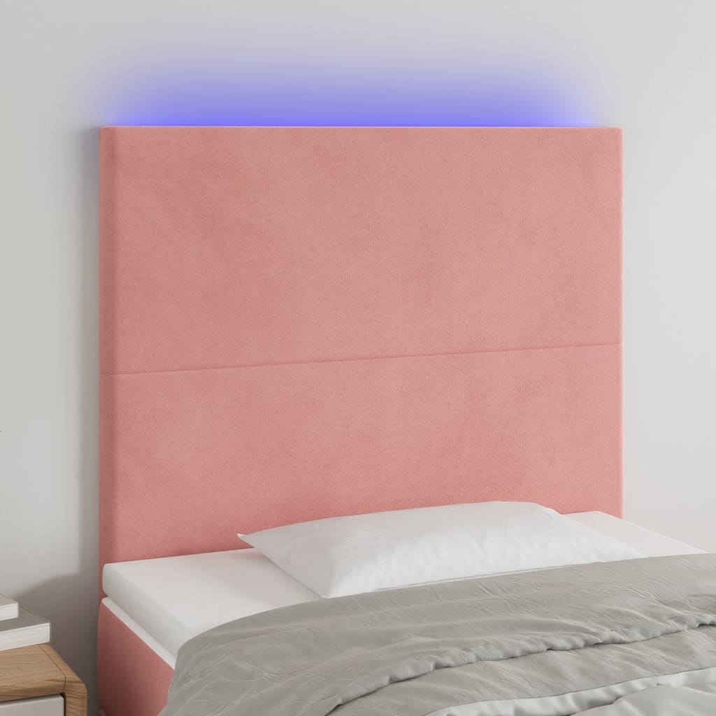 Lumarko Zagłówek do łóżka z LED, różowy, 80x5x118/128 cm, aksamit