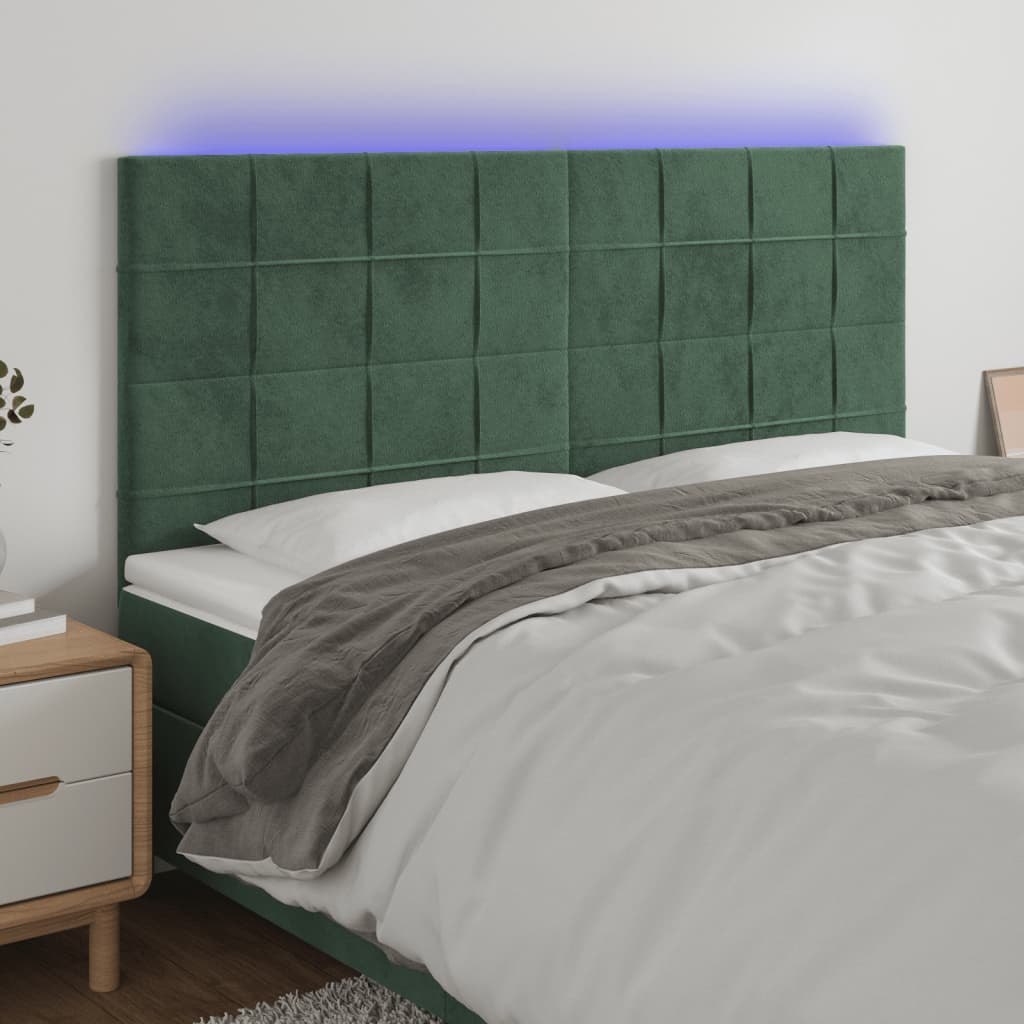 Lumarko Zagłówek do łóżka z LED, ciemnozielony, 160x5x118/128 cm