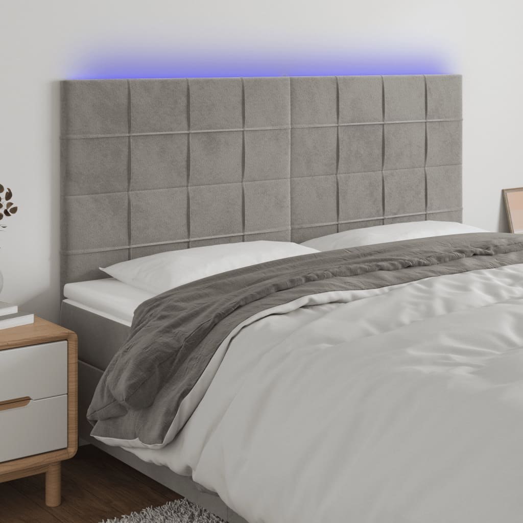 Lumarko Zagłówek do łóżka z LED, jasnoszary, 180x5x118/128 cm, aksamit