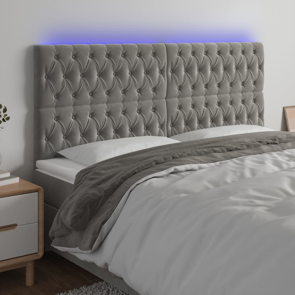 Lumarko Zagłówek do łóżka z LED, jasnoszary, 180x7x118/128 cm, aksamit