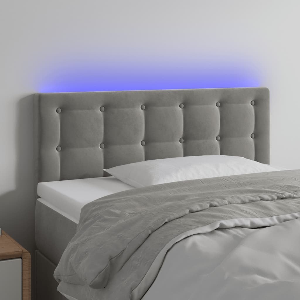 Lumarko Zagłówek do łóżka z LED, jasnoszary, 100x5x78/88 cm, aksamit