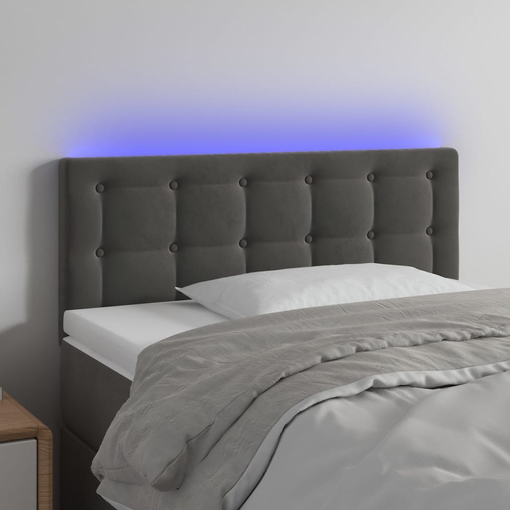 Lumarko Zagłówek do łóżka z LED, ciemnoszary, 100x5x78/88 cm, aksamit