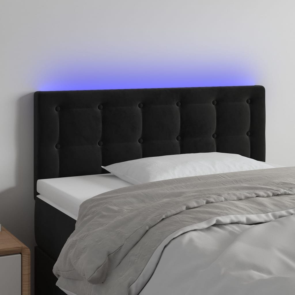 Lumarko Zagłówek do łóżka z LED, czarny, 100x5x78/88 cm, aksamit