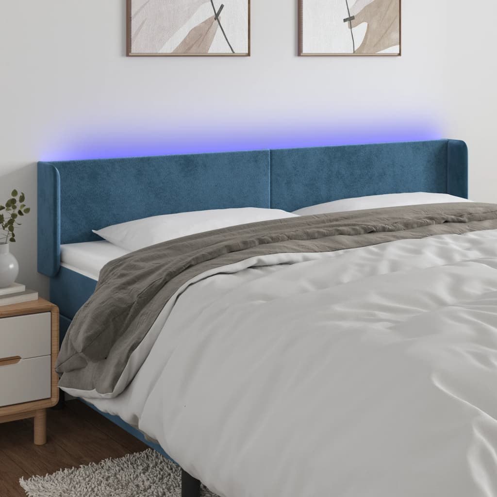 Lumarko Zagłówek do łóżka z LED ciemnoniebieski 163x16x78/88 cm aksamit