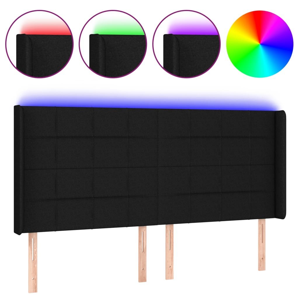 Lumarko Zagłówek do łóżka z LED, czarny, 163x16x118/128 cm, tkanina