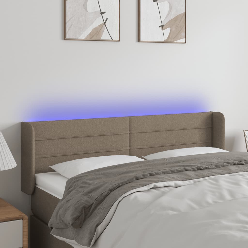 Lumarko Zagłówek do łóżka z LED, taupe, 147x16x78/88 cm, tkanina