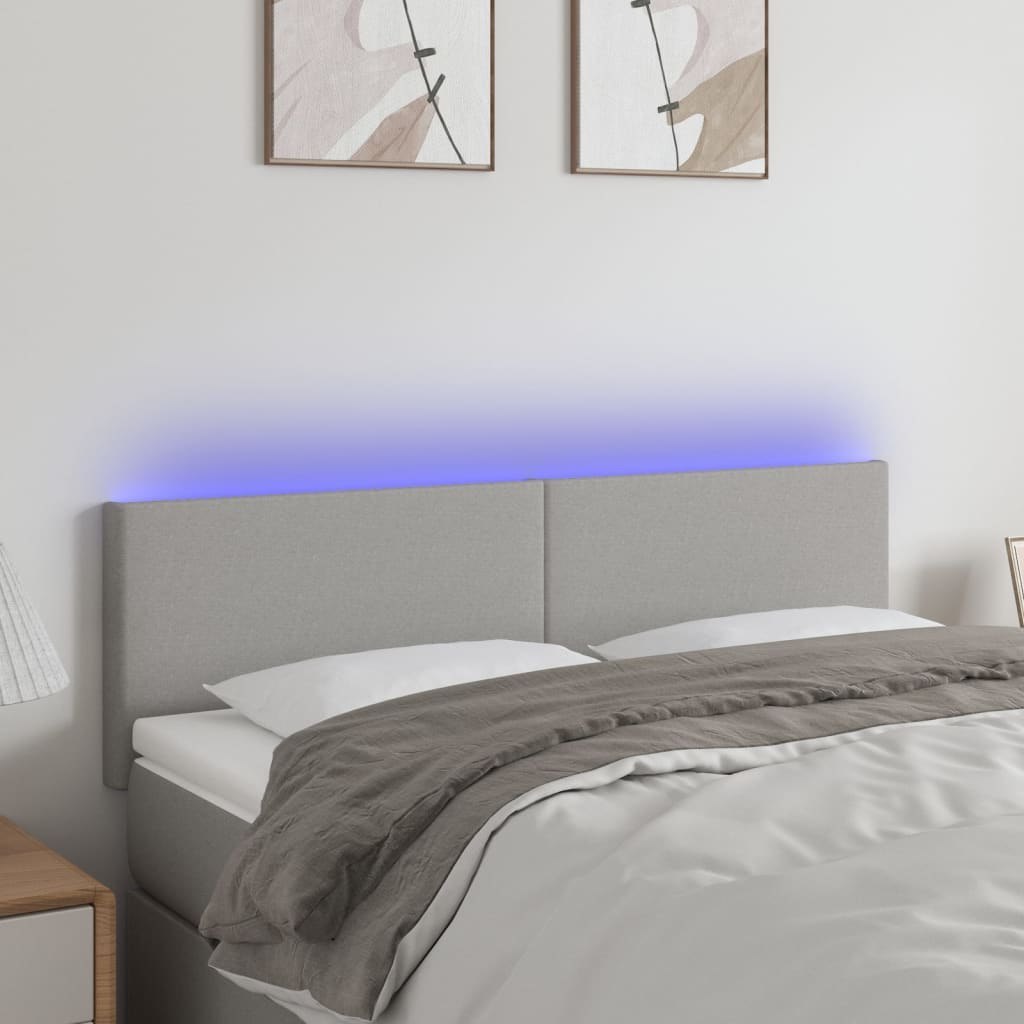 Lumarko Zagłówek do łóżka z LED, jasnoszary, 144x5x78/88 cm, tkanina