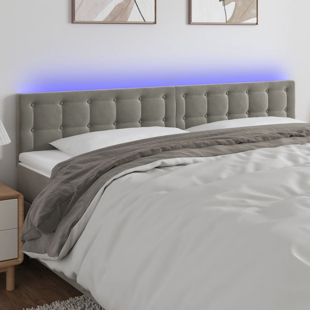 Lumarko Zagłówek do łóżka z LED, jasnoszary, 180x5x78/88 cm, aksamit