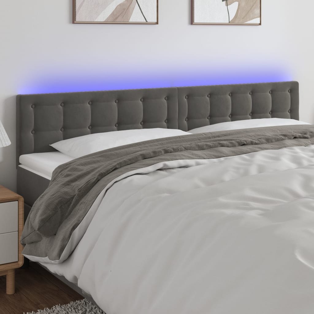 Lumarko Zagłówek do łóżka z LED, ciemnoszary, 180x5x78/88 cm, aksamit