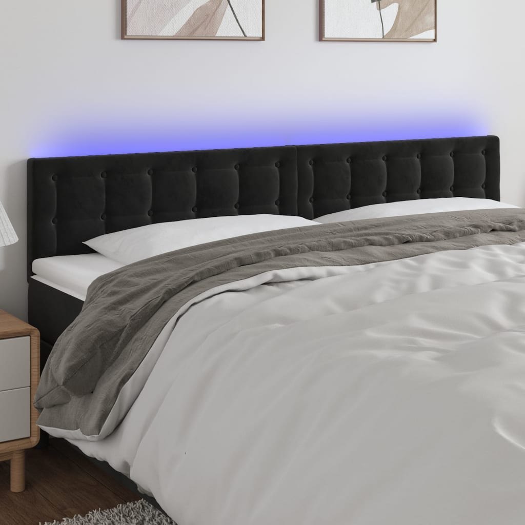 Lumarko Zagłówek do łóżka z LED, czarny, 200x5x78/88 cm, aksamit