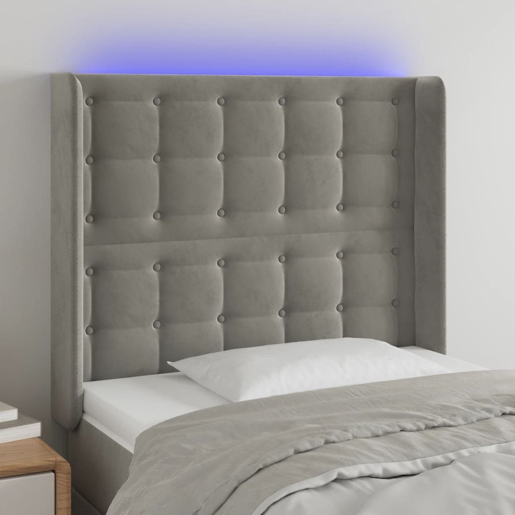 Lumarko Zagłówek do łóżka z LED, jasnoszary, 83x16x118/128 cm, aksamit