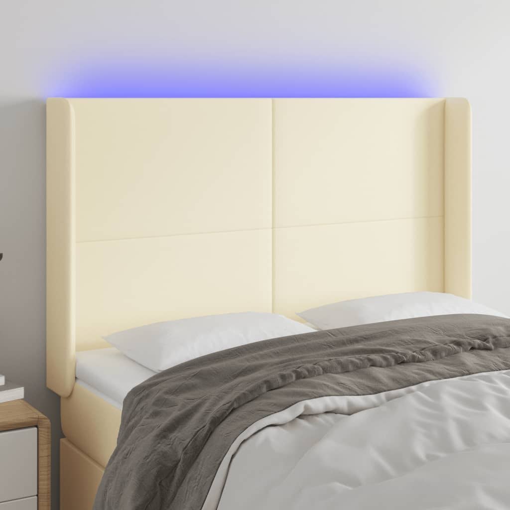 Lumarko Zagłówek do łóżka z LED kremowy 147x16x118/128cm sztuczna skóra