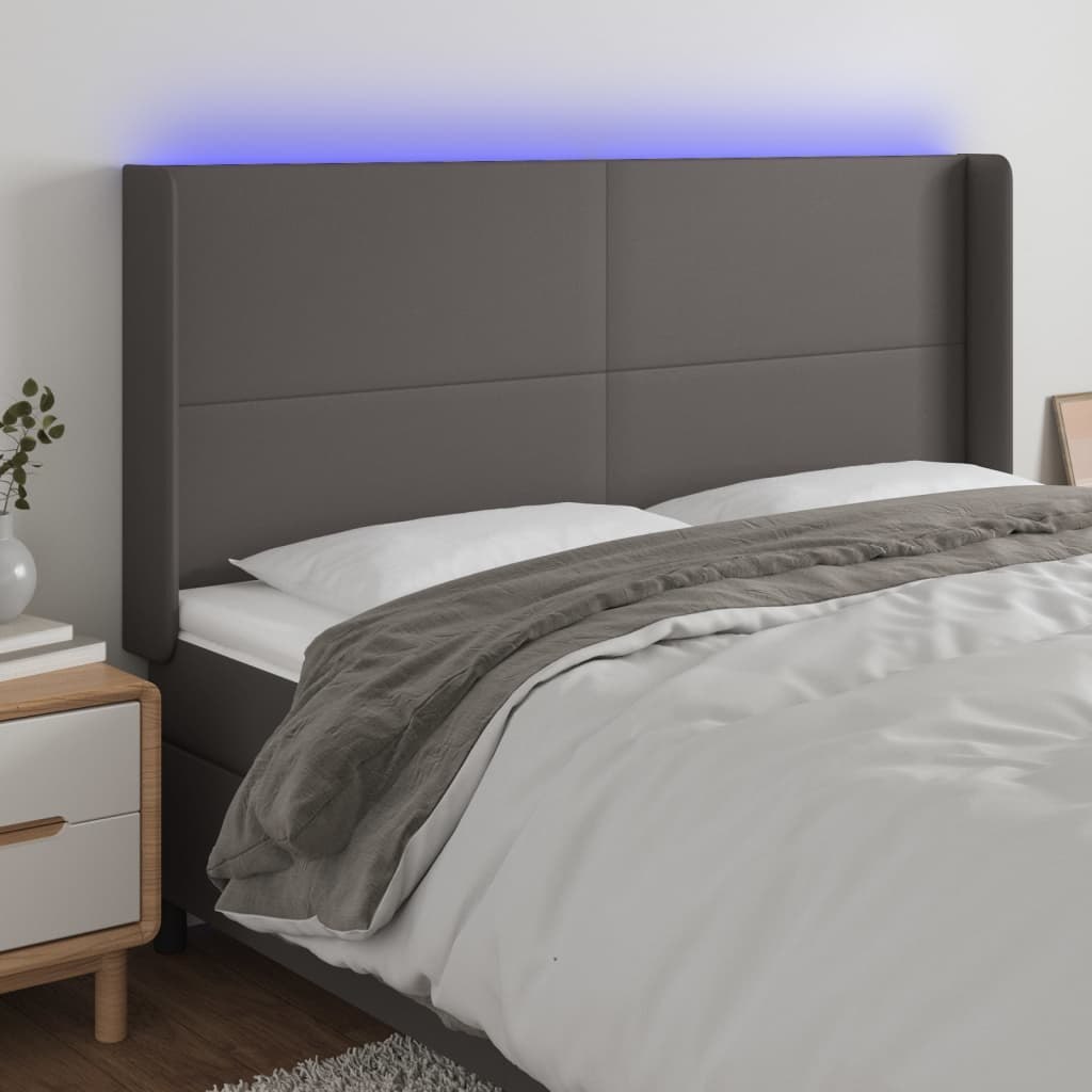 Lumarko Zagłówek do łóżka z LED, szary, 163x16x118/128cm sztuczna skóra