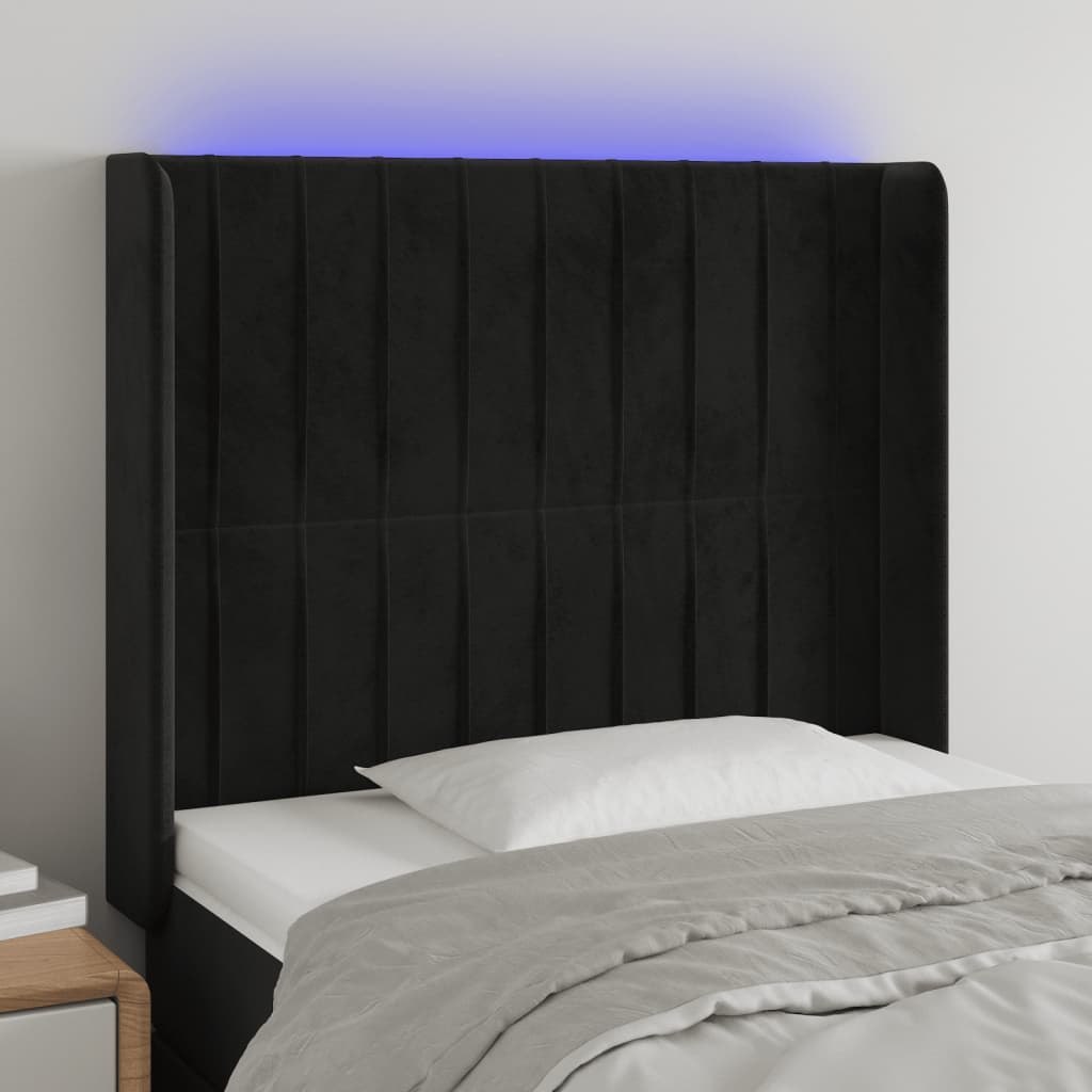 Lumarko Zagłówek do łóżka z LED, czarny, 83x16x118/128 cm, aksamit