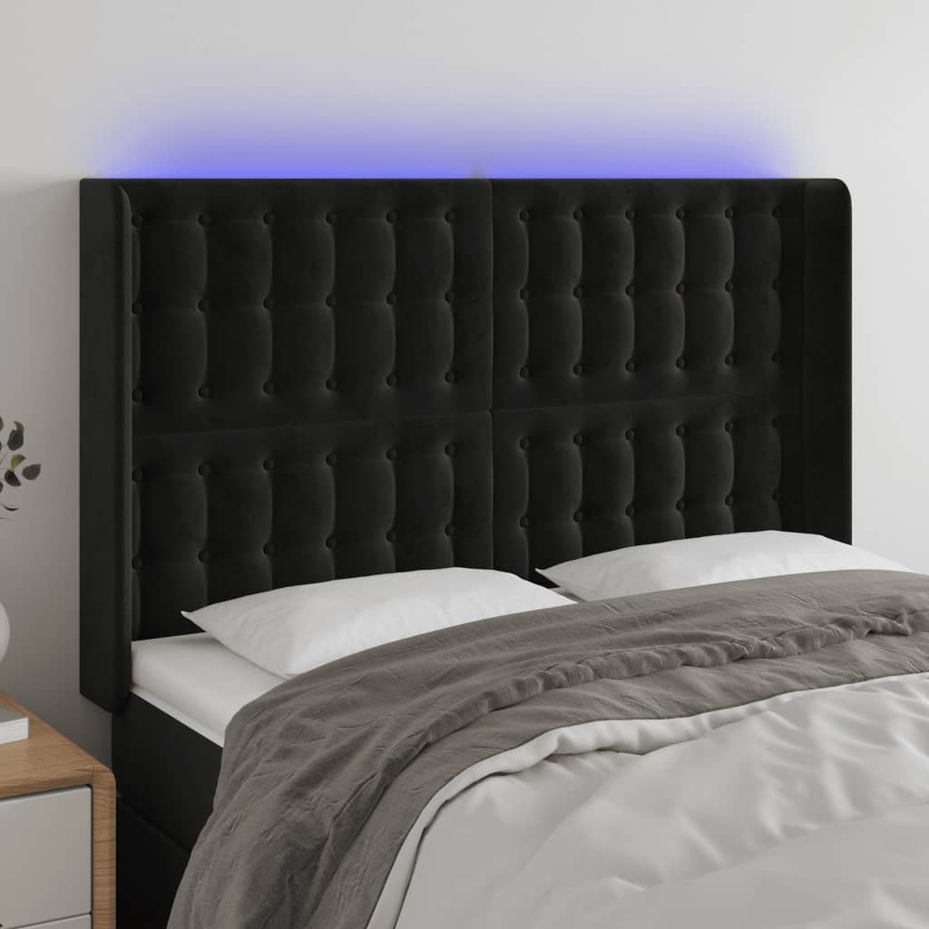 Lumarko Zagłówek do łóżka z LED, czarny, 147x16x118/128 cm, aksamit