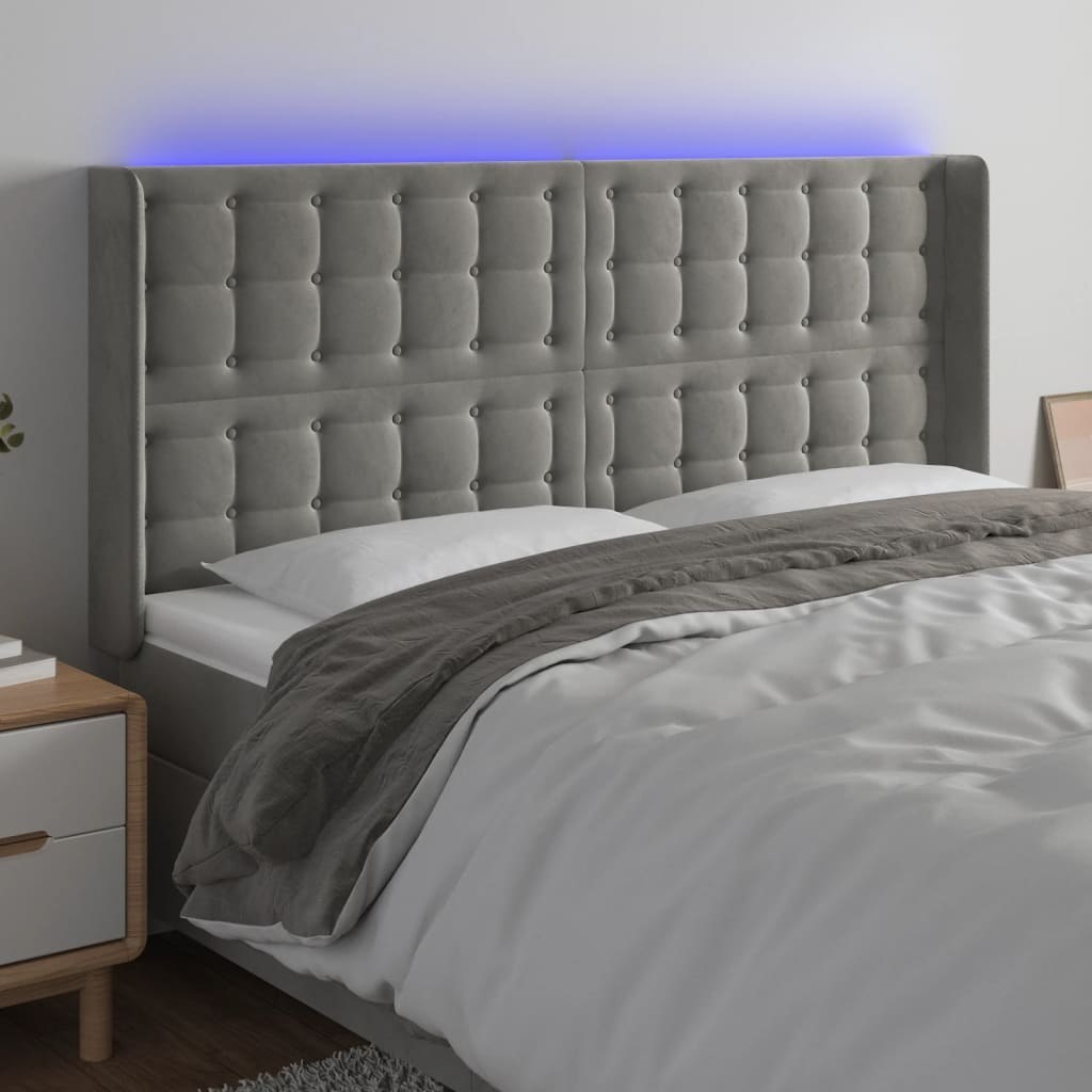 Lumarko Zagłówek do łóżka z LED, jasnoszary, 203x16x118/128 cm, aksamit