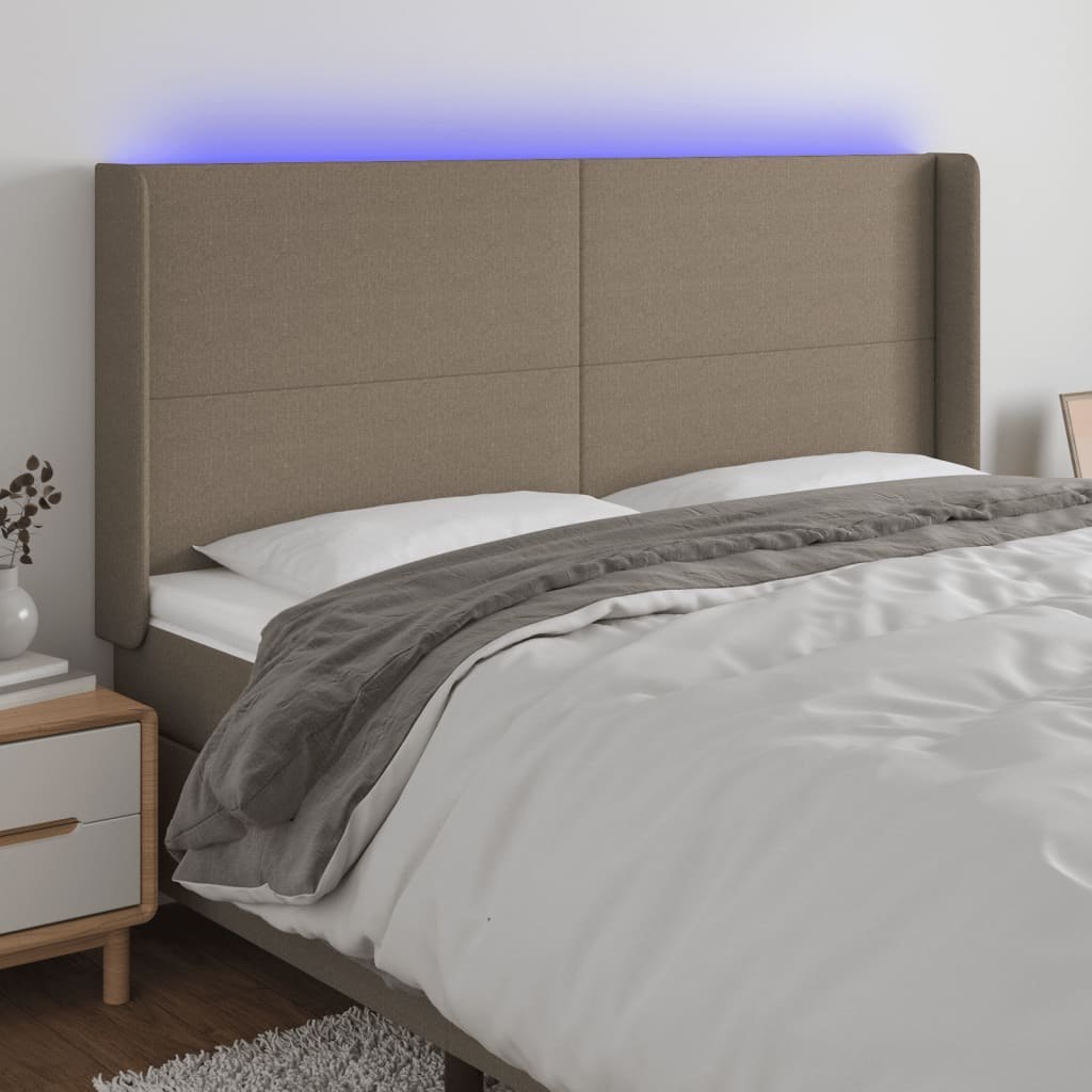 Lumarko Zagłówek do łóżka z LED, taupe, 203x16x118/128 cm, tkanina
