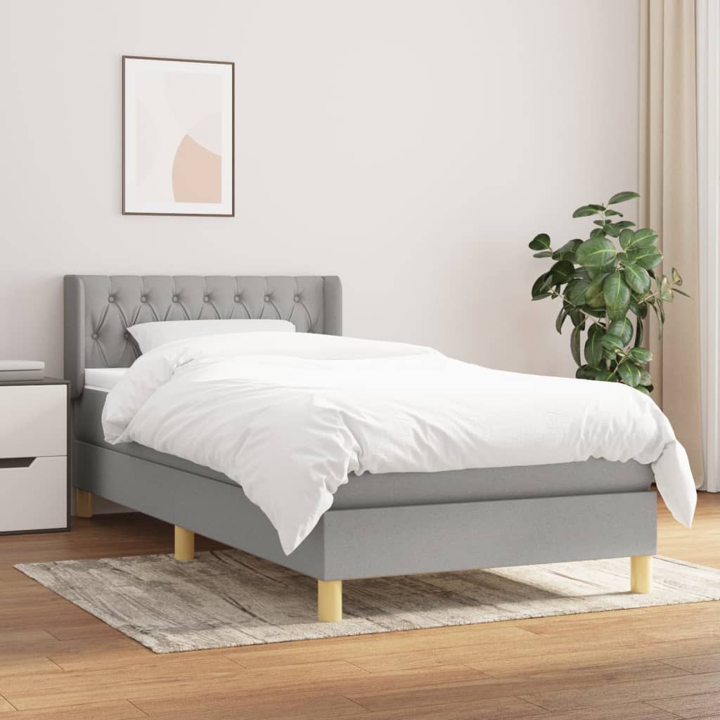 Lumarko Łóżko kontynentalne z materacem, jasnoszare, tkanina, 100x200cm