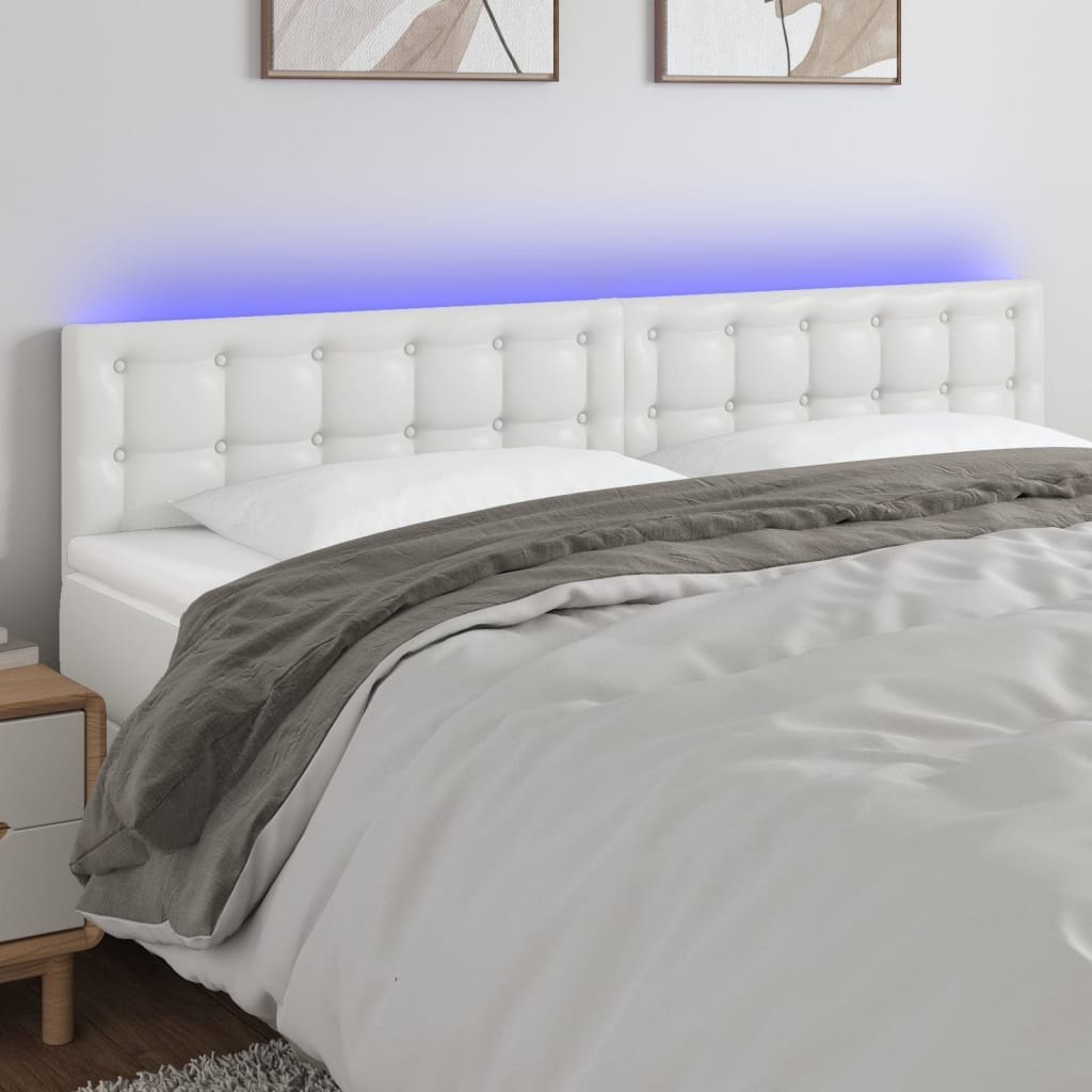 Lumarko Zagłówek do łóżka z LED, biały, 180x5x78/88 cm, sztuczna skóra