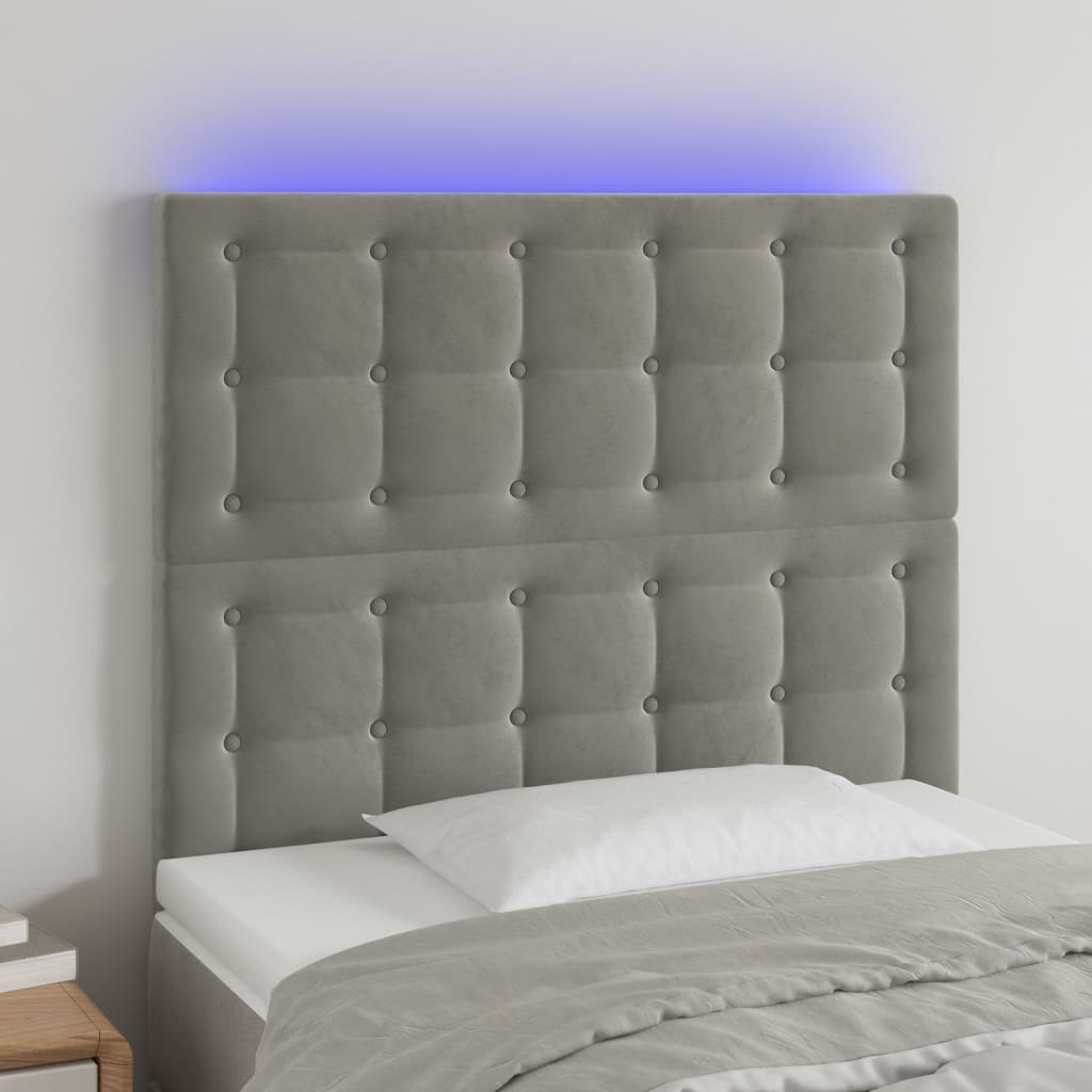 Lumarko Zagłówek do łóżka z LED, jasnoszary, 90x5x118/128 cm, aksamit