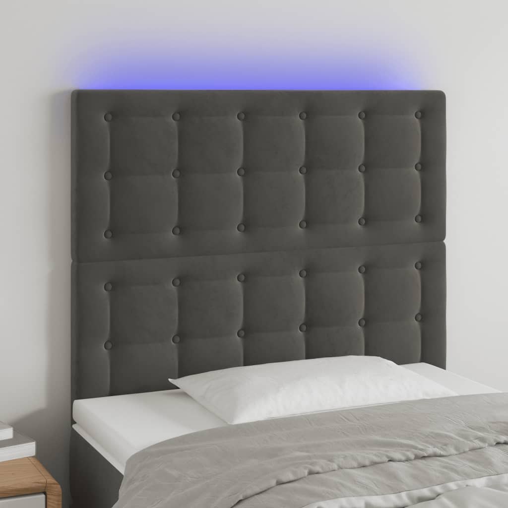 Lumarko Zagłówek do łóżka z LED, ciemnoszary, 90x5x118/128 cm, aksamit