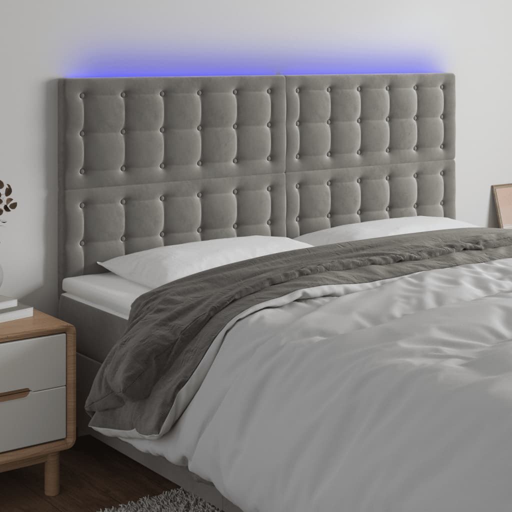 Lumarko Zagłówek do łóżka z LED, jasnoszary, 180x5x118/128 cm, aksamit