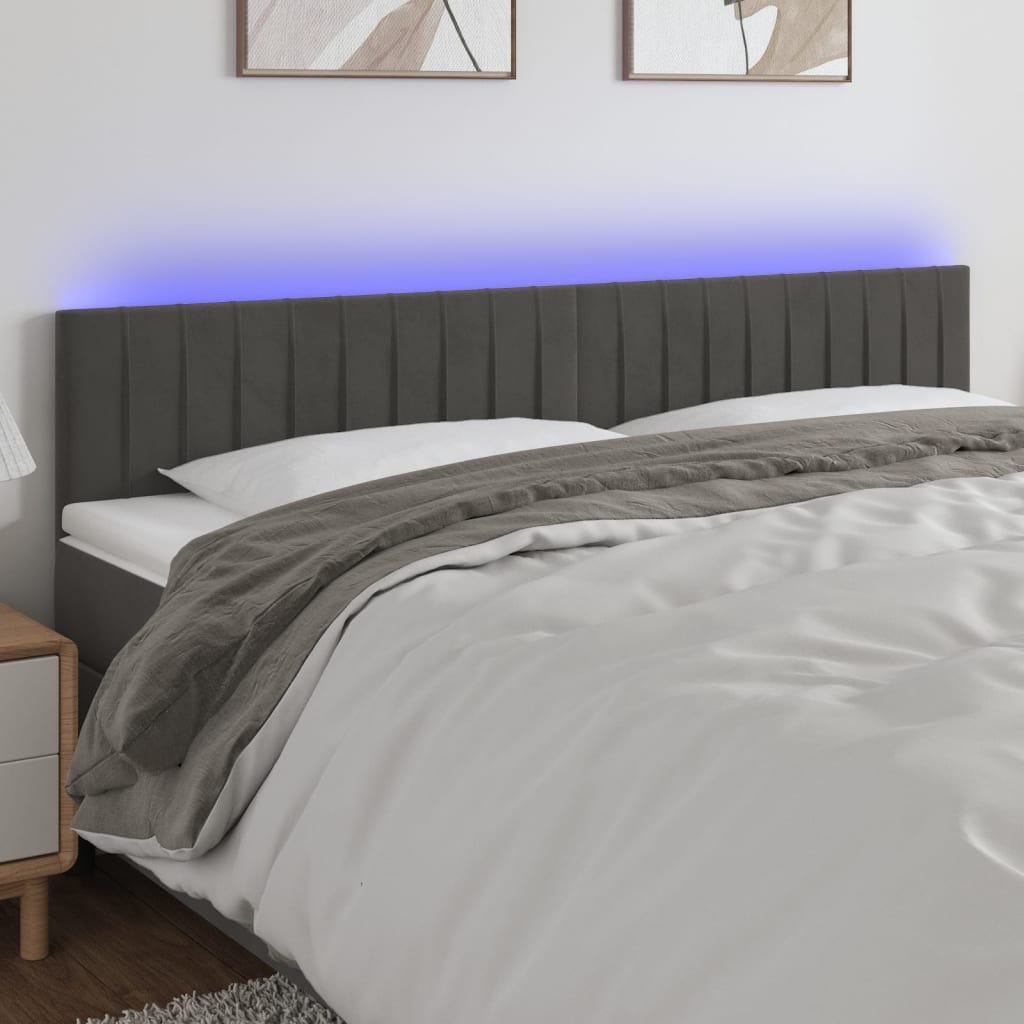 Lumarko Zagłówek do łóżka z LED, ciemnoszary, 180x5x78/88 cm, aksamit