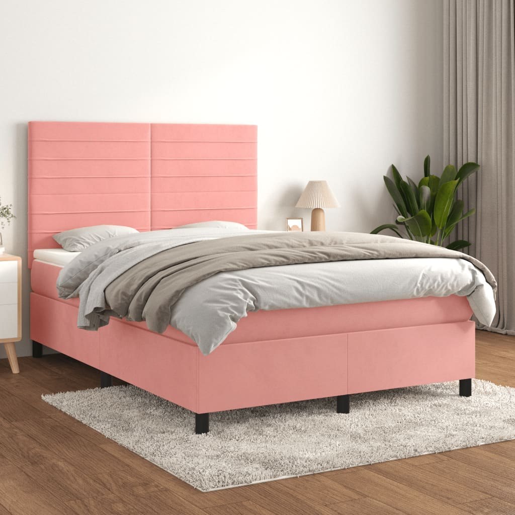 Lumarko Łóżko kontynentalne z materacem  różowe  140x200 cm  aksamit