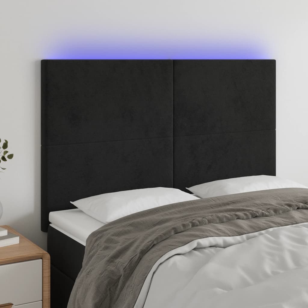 Lumarko Zagłówek do łóżka z LED, czarny, 144x5x118/128 cm, aksamit