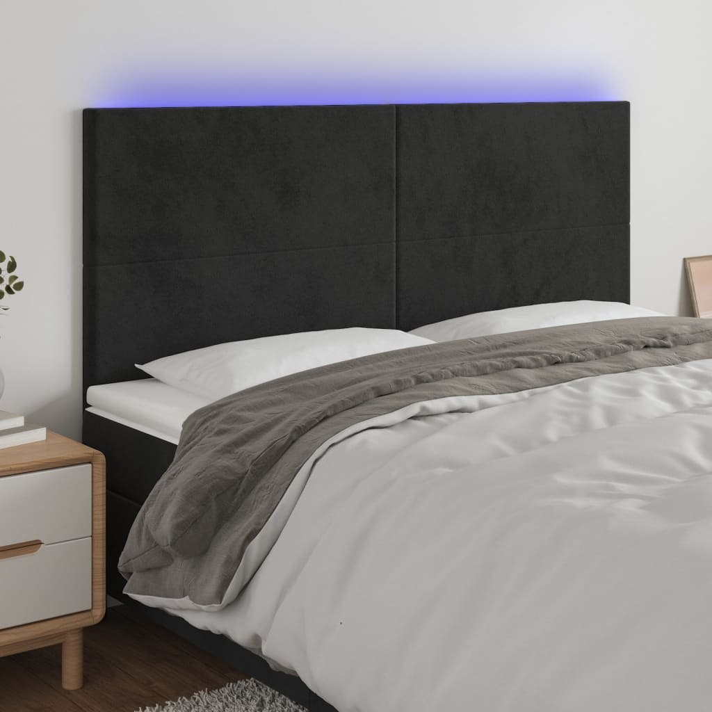 Lumarko Zagłówek do łóżka z LED, czarny, 160x5x118/128 cm, aksamit
