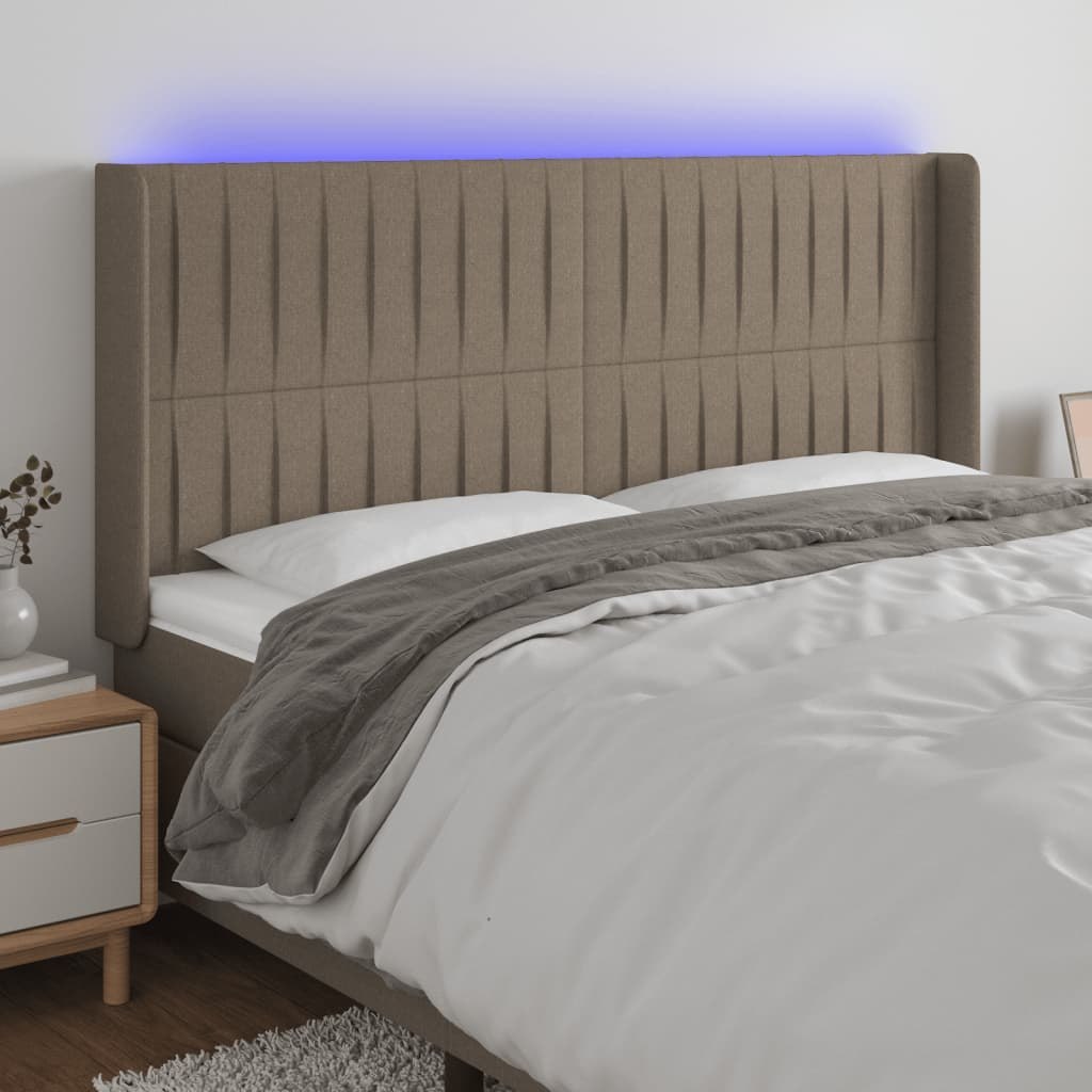 Lumarko Zagłówek do łóżka z LED, taupe, 163x16x118/128 cm, tkanina