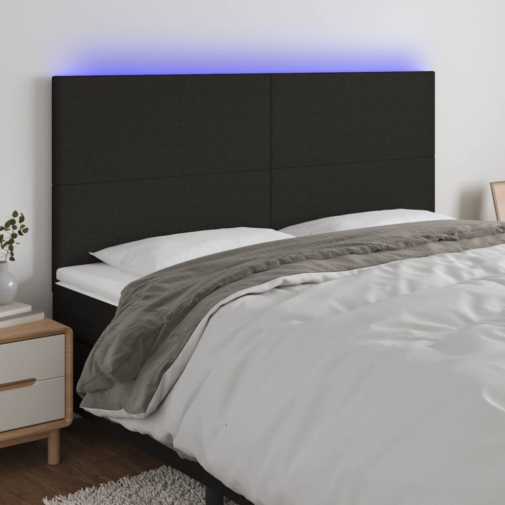 Lumarko Zagłówek do łóżka z LED, czarny, 160x5x118/128 cm, tkanina