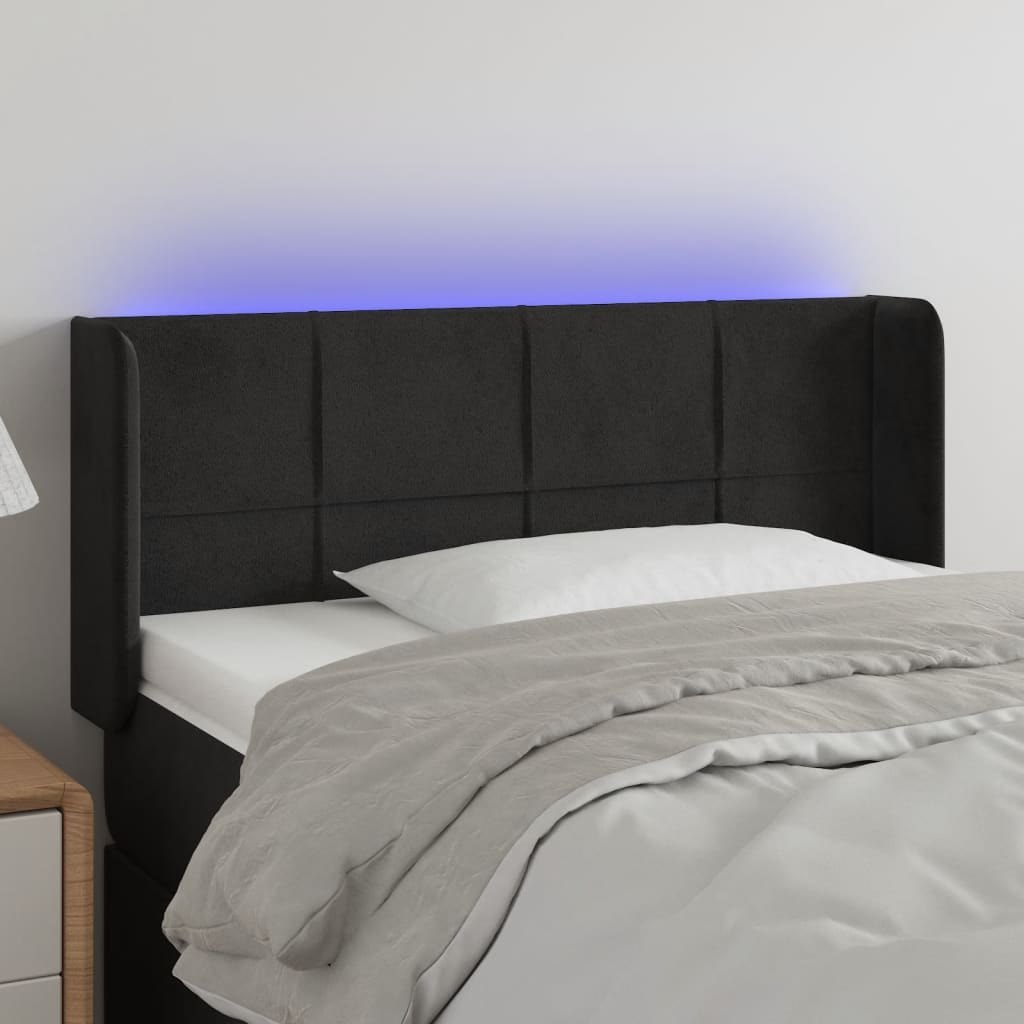 Lumarko Zagłówek do łóżka z LED, czarny, 83x16x78/88 cm, aksamit