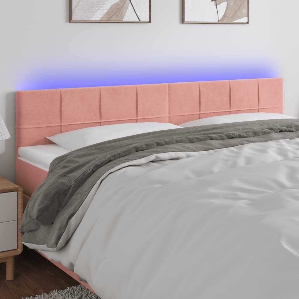 Lumarko Zagłówek do łóżka z LED, różowy, 180x5x78/88 cm, aksamit