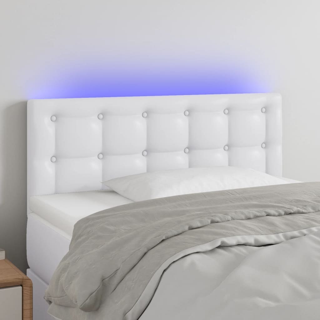 Lumarko Zagłówek do łóżka z LED, biały, 90x5x78/88 cm, sztuczna skóra